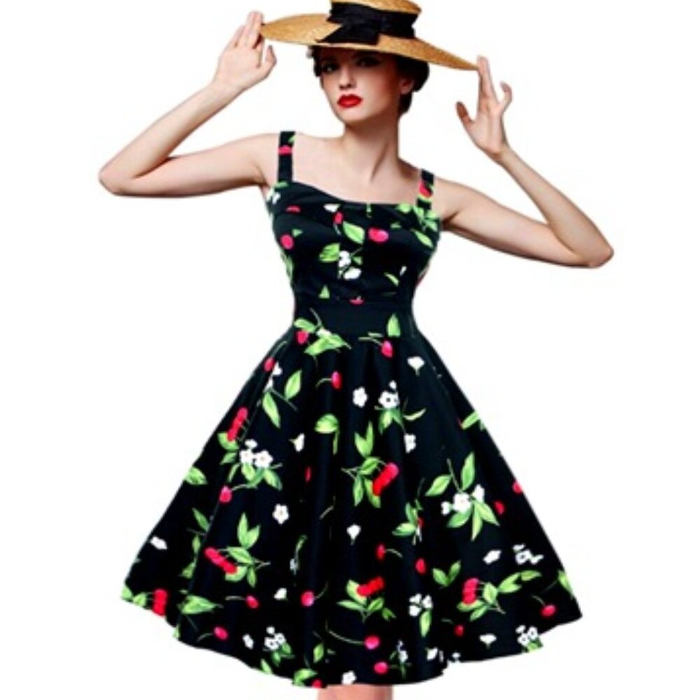Maggie Tang Adorable Cherry Print Retro Swing Dress Small